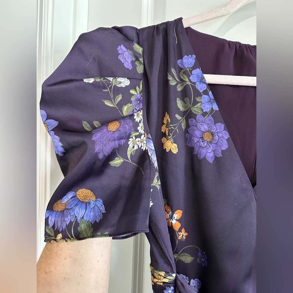 Monique Lhuillier ML floral print puff sleeve midi dress women’s size 8 GUC - Picture 6 of 16